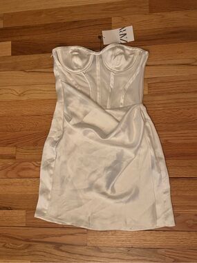 ZARA Ivory Satin Strapless Corset Mini Dress